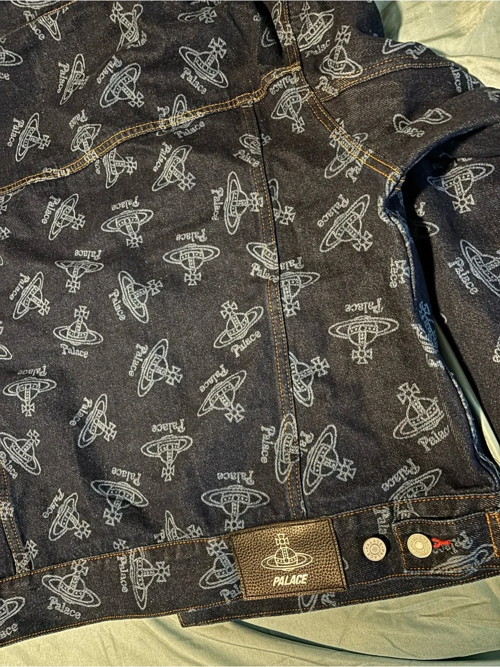 Vivienne Westwood PALACE Navy Black Logo Print Denim Button Up Trucker Jacket